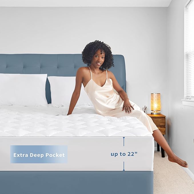 Sunflower King Mattress Pad Cover, Cotton Mattress Cover Hypoallergenic, Extra Deep Pocket 18"-22" Quilted Mattress Protector King Size Thin Version, Soft Breathable and Noiseless