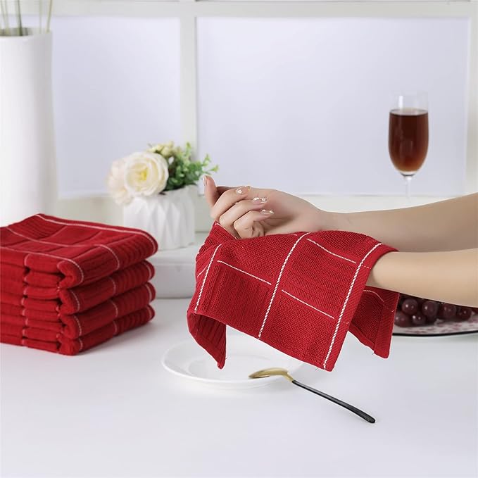 Glynniss Red Kitchen Towels and Dishcloths Set, Dish Towels and Dish Rags Set for Washing Dishes, Cleaning and Drying Pack of 8 (red)