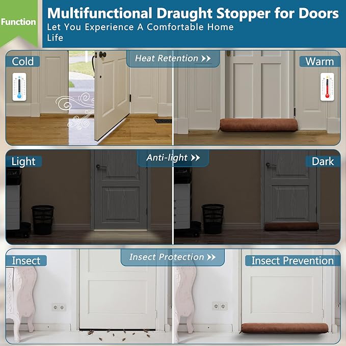 Triangle Under Door Draft Stopper 36 inch Weighted Draft Blocker Bottom Seal Noise Air Guard for Doors and Windows, Brown