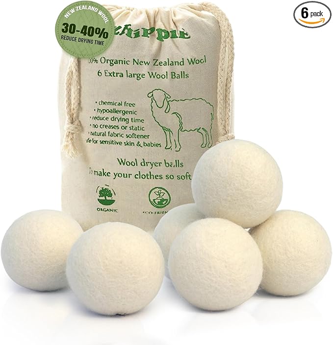 Ezhippie Quality Wool Dryer Balls - 6 XL Pack - 1000+ Loads - Pure Organic Wool - Reusable Natural Fabric Softener Perfect with Essential Oils, Reduce Clothing Static and Wrinkles