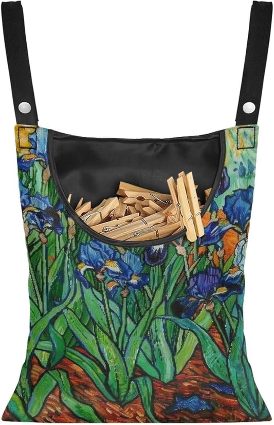 Floral Print Clothespin Organizer Bag Fashion Clothespin Storage Organizer with Large Opening Rotatable Clothespin Storage Bag Laundry Clothespin Bags, Clothespin Storage Hanger Bag