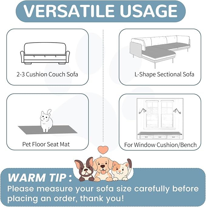 OTOB Dog Couch Covers for 3 Cushion Washable Non Slip Plush Pet Friendly Bed Mat Sofa Cover for Dogs, All Seasons Cozy Soft Fuzzy Furniture Protector Sofa Slipcovers (Gray, 27.6" x 59.1")