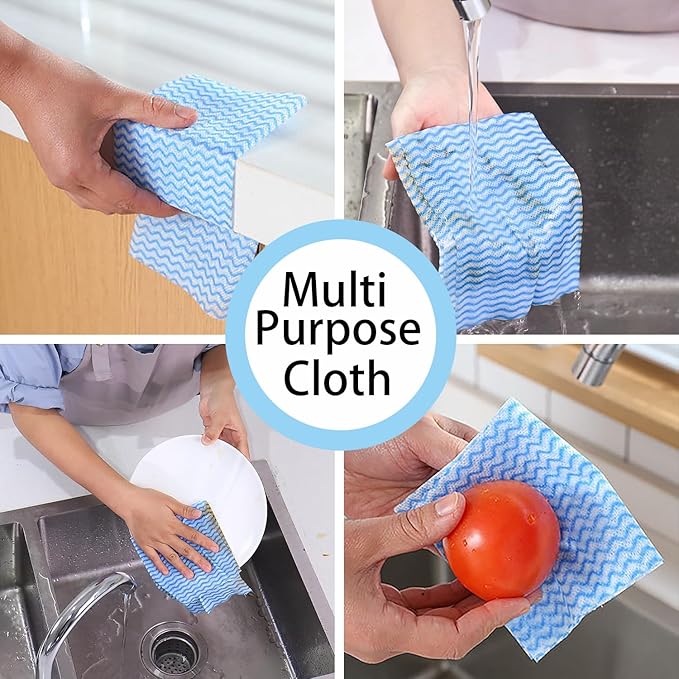 Disposable Cleaning Cloths Multi-Purpose Heavy Duty Disposable Dish Cloth Dish Rags for Kitchen, 7.87 x 15.75 inches -100 Counts/Pack,Blue