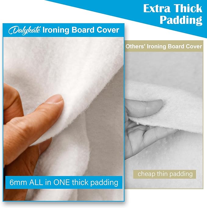 Extra-Wide Ironing Board Cover and Pad Replacement with Scorch and Stain Resistant Thick Padding and Elasticized Edge 18" x 49" Ironing Board Covers 4 Fasteners and 1 Protective Scorch Mesh Cloth