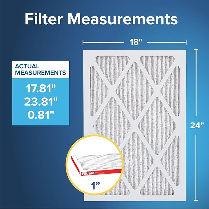Filtrete 18x24x1 AC Furnace Air Filter, MERV 11, MPR 1000, Micro Allergen Defense, 3-Month Pleated 1-Inch Electrostatic Air Cleaning Filter, 4 Pack (Actual Size 17.81x23.81x0.81 in)