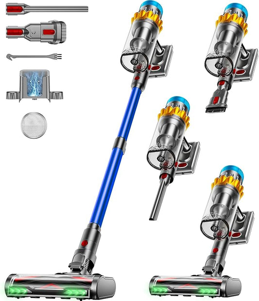 Cordless Vacuum Cleaner, 600W 50KPA 65Min Powerful Vacuum Cleaners for Home, Self-Standing Stick Vacuum Cordless Rechargeable/ Anti-Tangle/OLED Screen/1.8L Cup for Home Pet Hair/Carpet/Hardwood Floor