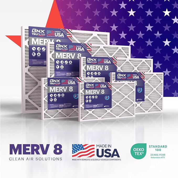 BNX TruFilter 24x24x1 Air Filter MERV 8 (4-Pack) - MADE IN USA – Air Conditioner HVAC AC Furnace Filters for Dust, Pet, Mold, Pollen MPR 600 – 700 & FPR 5 (Actual Size: 23.38 x 23.38 x 0.75 Inches)