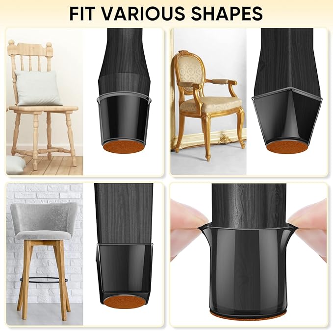 BALEINE 32 Pack Silicone Chair Leg Floor Protectors, Stool Leg Protectors Cap, Non-Slip Chair Leg Caps for Hardwood Floors (Black & Large, 32 Pack)