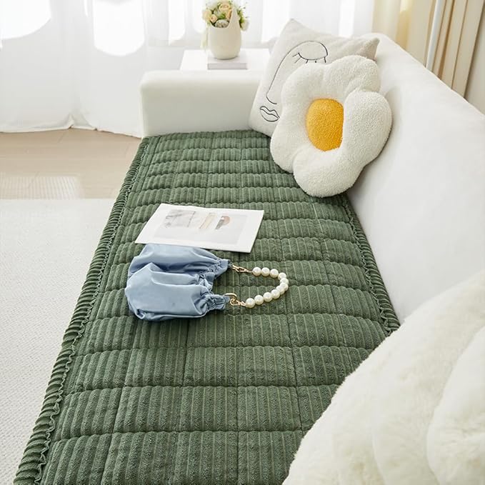 Couch Cover for Dogs Washable, Fuzzy Pet Couch Covers for 3 Cushion Sofa Pet Friendly, Non Slip Sofa Cover (Green, 27.6" x 82.7"/70 x 210cm)