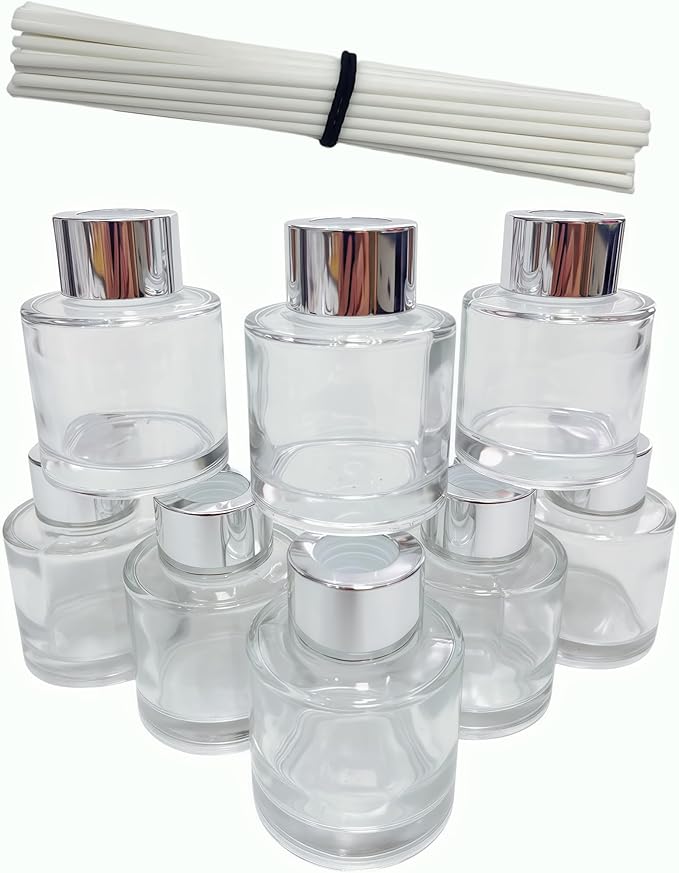 8PCS Reed Diffuser Bottles Empty, 40Pcs Reed Diffuser Stick, Diffuser Bottle Capacity 50ml (1.7oz) Diffuser Stick 3.5mm-190mm, Suitable for Home, Hotel, Restaurant, Office Aromatherapy Tasks