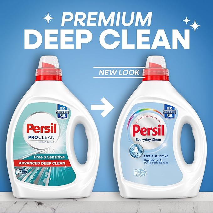 Persil Free & Sensitive Liquid Laundry Detergent, Unscented and Hypoallergenic for Sensitive Skin, Ultra Concentrated, 82.5 fl oz, 110 Loads