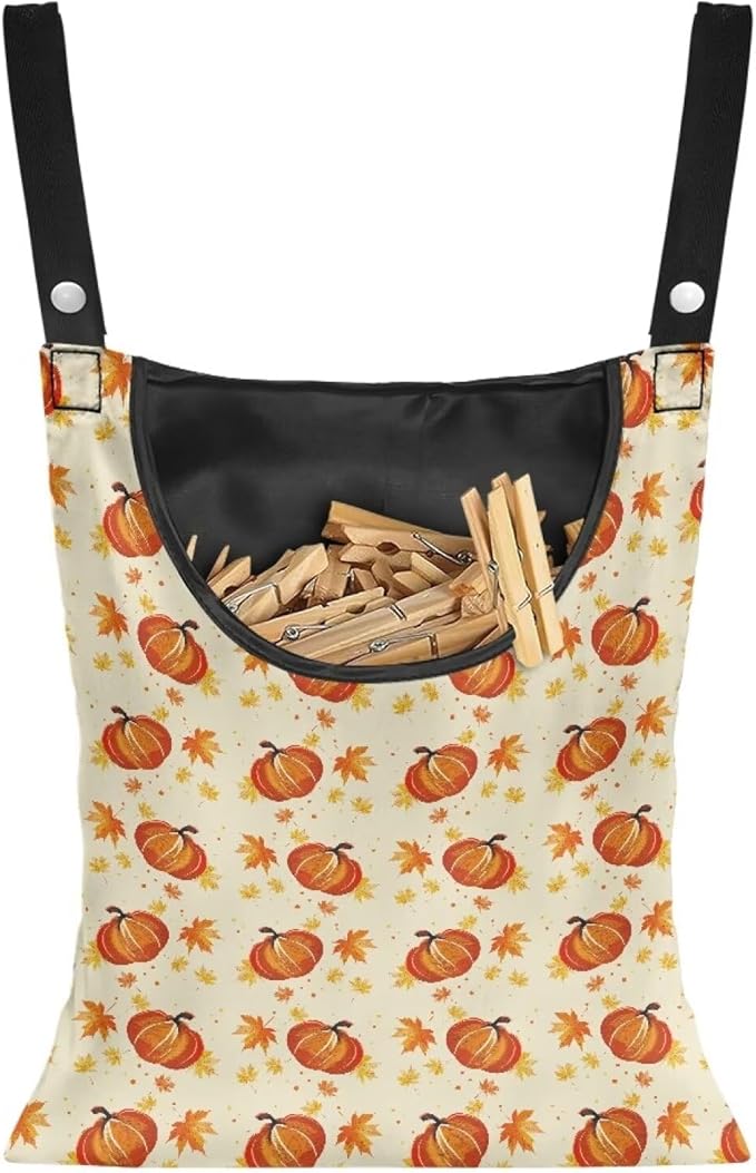 Pumpkin Clothes Pin Bags Clothespin Bag Holder Clothespin Holder 14.5 x 12 Inch Clothespin Bag for Clothesline Outdoor Outside Laundry Room Lightweight Clothespin Bag for Easy Hang, CZB94