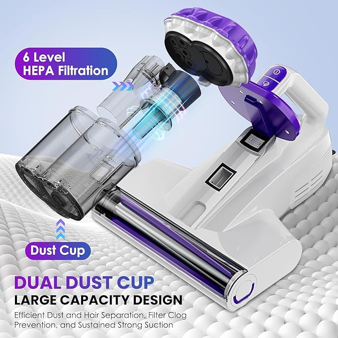 Mattress Vacuum Cleaner, 16Kpa Bed Vacuum Cleaner with 253.7nm UV-C Light, 145°F Heat, HEPA Filter & Ultrasonic, Versatile Handheld Vacuums for Bed, Sofa, Couch, Crib(Corded, 600W)
