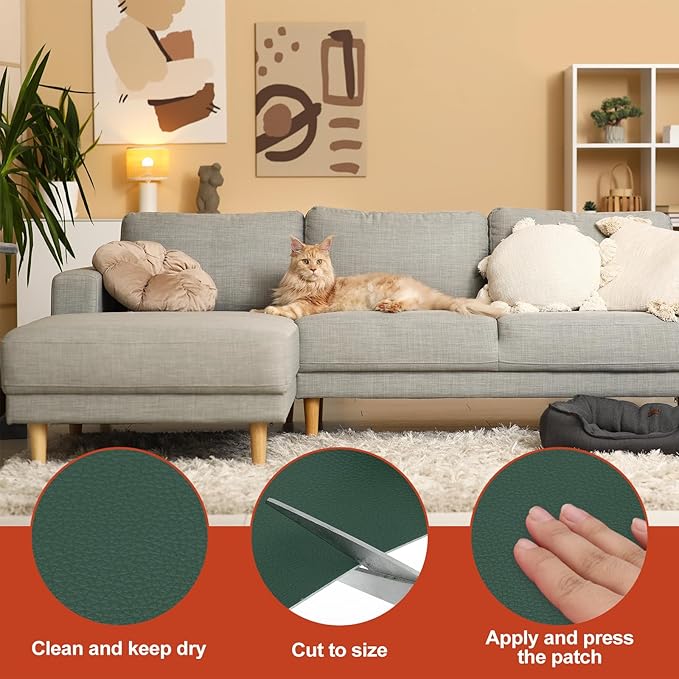PATIKIL Leather Patches Tape for Furniture, 3.2 x 61 Inch Self Adhesive Vinyl Leather Repair Kit Cover Sheet for Couch, Sofa, Car Seats, Office Chair, Emerald Green