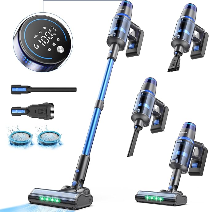 V25 Cordless Vacuum Cleaner, 680W 60Kpa Powerful Stick Vacuum with Dust Sensor, Digital Display, 4000mAh Rechargeable Battery up to 60Mins, Versatile for Pet Hair, Floor, Carpet