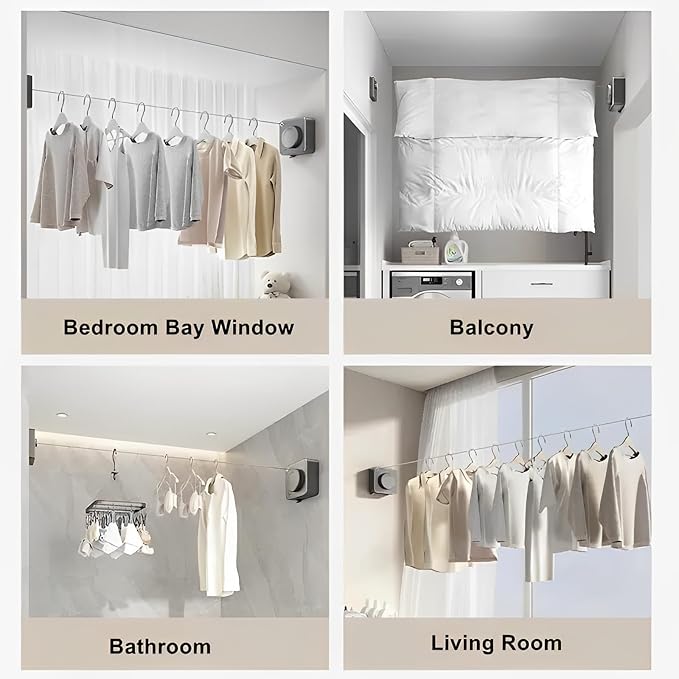 13.8ft(4.2M) Retractable Clothesline, Non-sag Clothesline, Indoor & Outdoor Heavy Duty Retractable Clothesline, Wall Mounted Stainless Steel Washing Line (White)