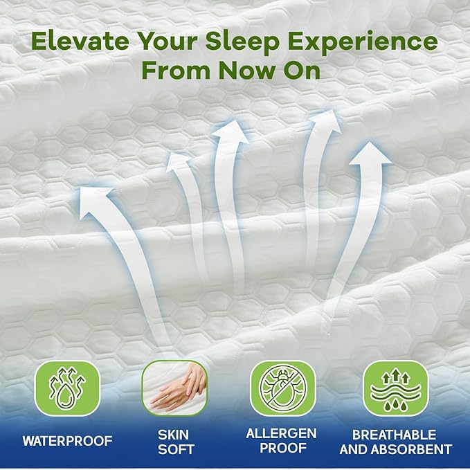Premium Tencel California King Mattress Protector Cover in White, Natural and Skin Soft, Waterproof and Fully Fitted Deep Pocket, Hypoallergenic, Breathable, Noiseless and Absorbent