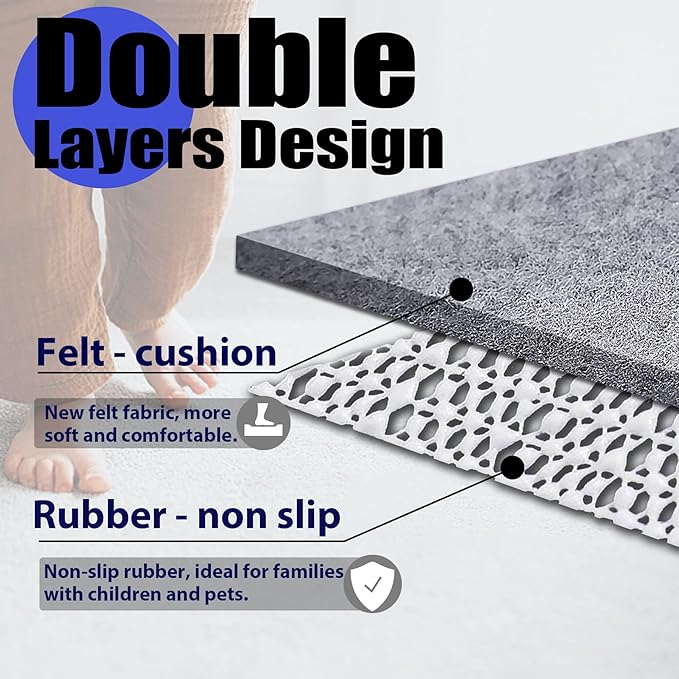 Non Slip Rug Pad Grippers - 6x9, 1/4" Thick, Felt + Rubber Double Layers Area Carpet Mat Tap, Provides Protection and Cushioning for Hardwood or Tile Floors