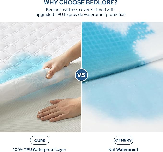 BEDLORE Waterproof Mattress Protector, California King Size Noiseless Mattress Pad with Deep Pocket Fitted Up to 6-18 inches, Soft Noiseless Bed Mattress Cover Washable for Home, Bedroom, Hotel