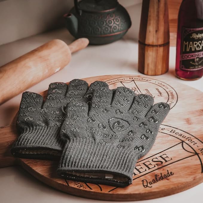 Grill Armor Oven Gloves 932°F Extreme Heat & Cut Resistant Oven Mitts with Fingers for BBQ, Cooking, Grilling, Baking –Accessory for Smoker, Cast Iron, Fire Pit, Camping, Fireplace, Griddle & More