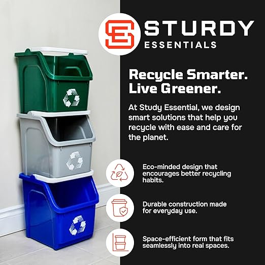 6 Gallon Stackable Recycling Bins for Homes, Garages, Offices Made of 100% Recycled Plastic - (Yellow, 12 Pack)