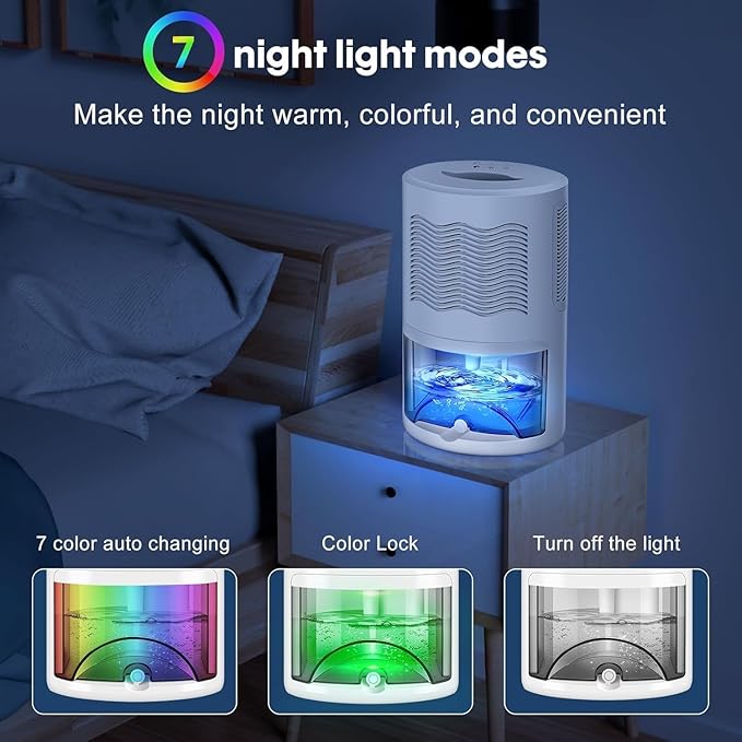 Dehumidifier, Dehumidifier for Home, 68 OZ Water Tank, Small Dehumidifiers for Bedroom (800sq.ft) with 7 LED Lights, Ultra Quiet & Auto Shut off, Bathroom, Basement, Closet, Garage, RV. (White)