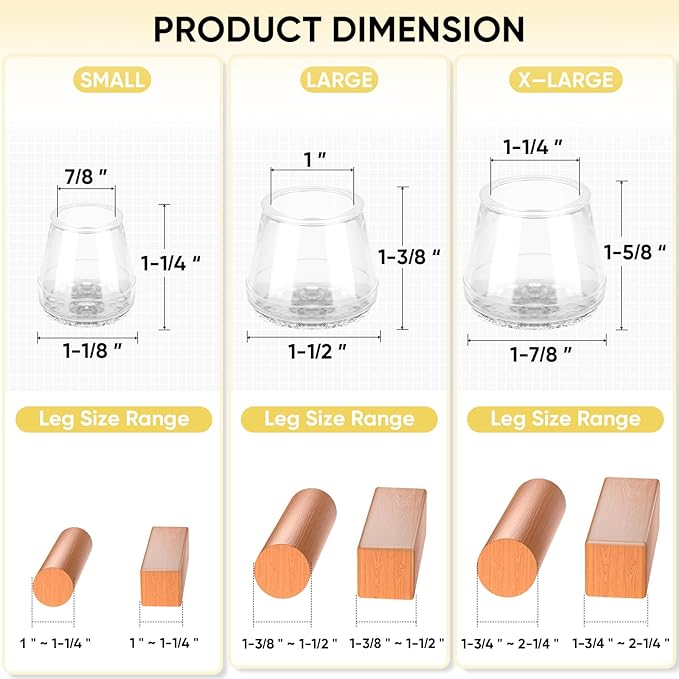 BALEINE 24 Pack Silicone Chair Leg Floor Protectors, Stool Leg Protectors Cap, Non-Slip Chair Leg Caps for Hardwood Floors (Clear & Large, 24 Pack)
