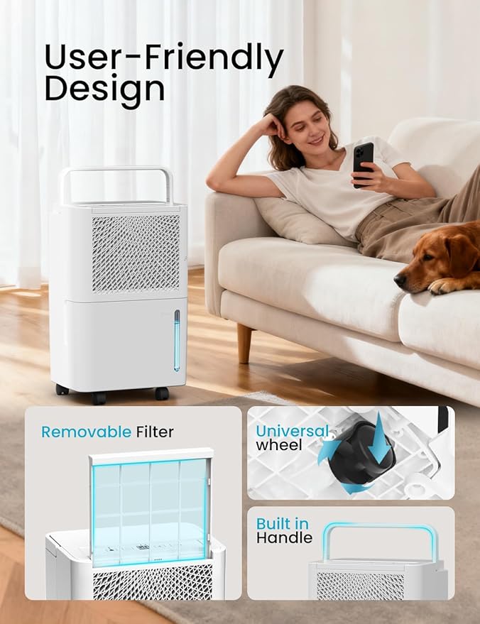 HUMSURE 1500 Sq. Ft 30 Pints Dehumidifier Equipped With Drainage Hose, Automatic Defrosting, for Basement, Home, Bathroom, Bedroom,24-Hour Timer Function