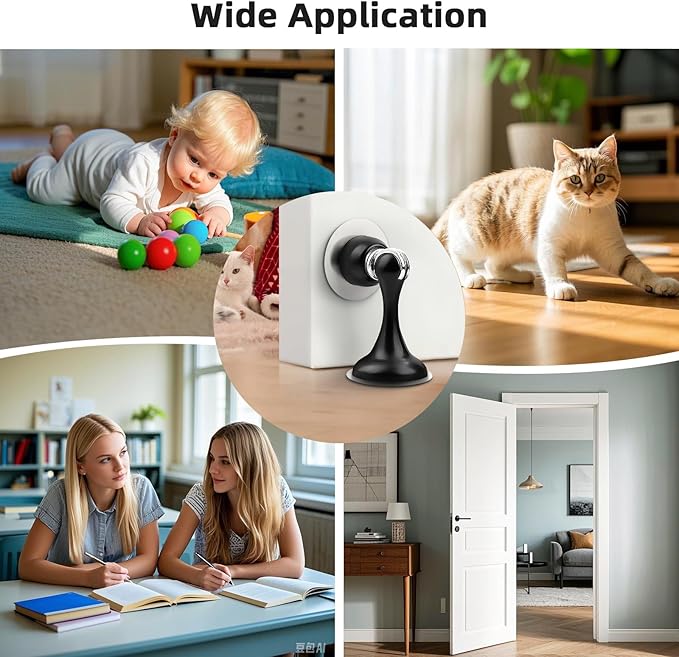 Probrico Black Magnetic Door Stoppers for Bottom of Door, Stainless Steel Magnet Door Catch Door Stops to Keep Door Open, Heavy Duty Door Holder, Wall and Floor Mounting, 4 Pack