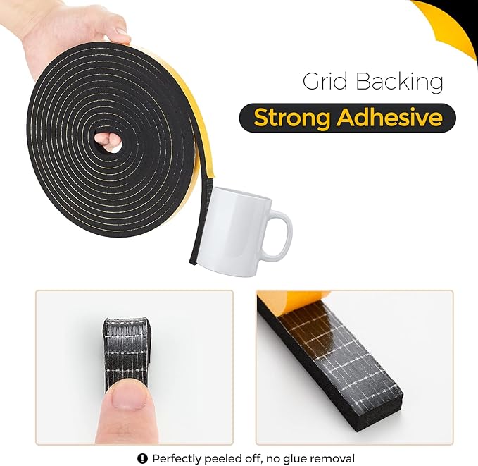 60 Feet Weather Stripping Door Seal, 1/4" Wide X 1/8" Thick Door Seal Strip High Density Foam Tape Adhesive Strip for Door Soundproofing,Window Insulation (1/4" x 1/8" x 60FT,Black)