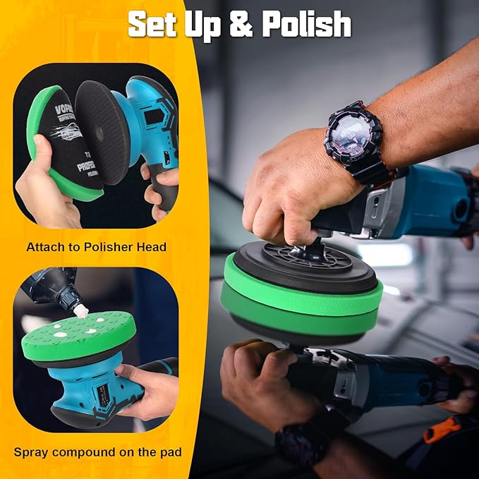 7.5 Inch Buffing Polishing Pads, 8 Pcs Buffing Pads, Car Compound Buffing Sponge Pads and Woolen Pads Cutting Polishing Pad Kit for Car Buffer Polisher Compounding, Polishing & Waxing