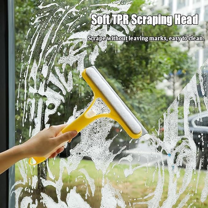 3 in 1 Window Cleaning Scraper, 3 in 1 Window Cleaner Squeegee, Scraper for Cleaning Windows, All-Purpose Window Squeegee with Sprayer for Glass, Wall, Kitchen, Car (White+Blue)