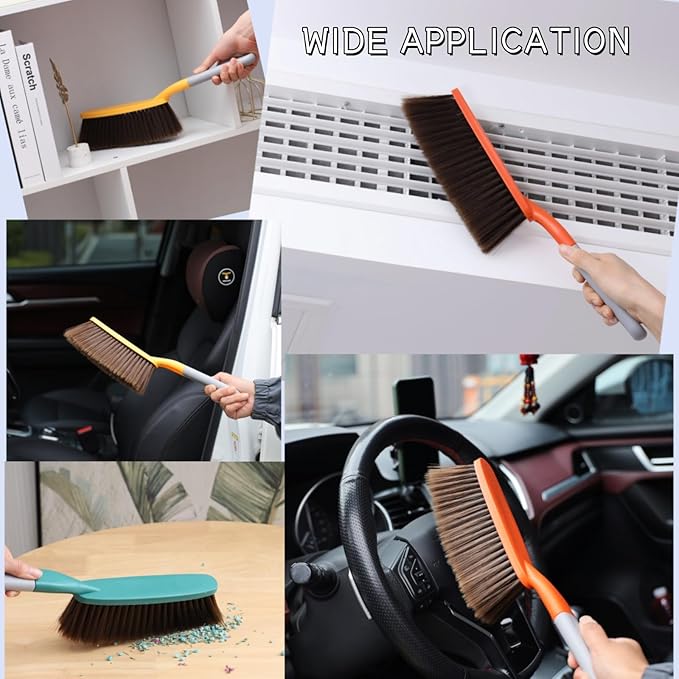 1 Pack 15" Hand Broom Brush,Soft Bristle Cleaning Brush,Counter Brush, Crumb Debris Sweeping Brush,Dusting Brush,Comfort for Car Bed Couch Desk Sofa Furniture Clothes,Small Particles Hair Remover