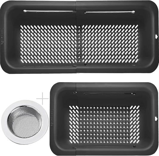 LASSHSWA Collapsible Colander and Strainer for Kitchen, Over the Sink Strainer Basket for Kitchen, Fruit Pasta Food Strainer Expandable Plastic Colander with A Sink Drain Strainer Stainless Steel