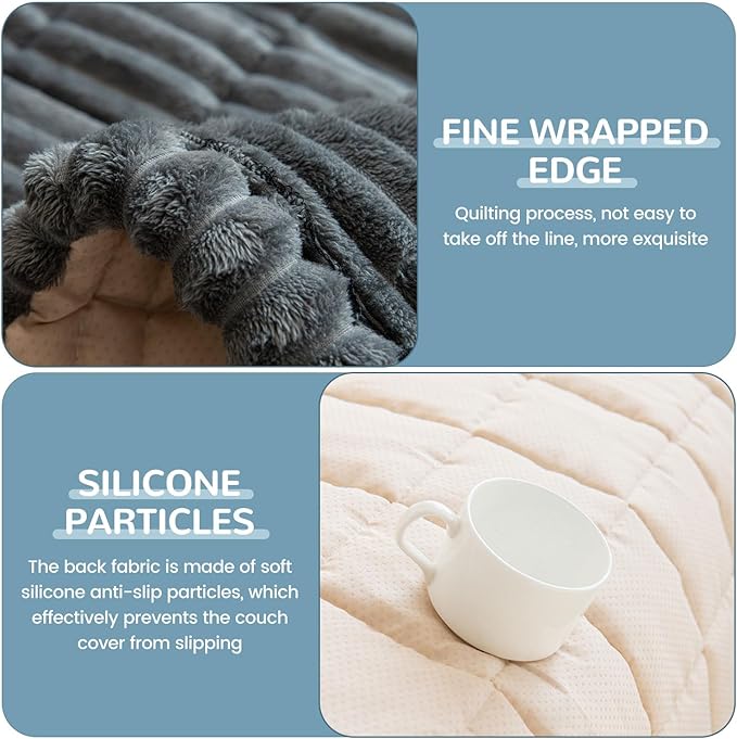 OTOB Sofa Covers for 3 Cushion Couch Washable, Fuzzy Non Slip Pet Friendly Couch Cover Protector Love Seat, All Seasons Soft Plush Furniture Bed Mats Sofa Slipcovers (Dark Gray, 31.5" x 70.9'')