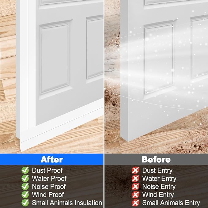 ToLanbbt Weather Stripping Silicone Door Seal Strip 2 in x 10 ft Door Draft Stopper Self Adhesive Tape, Side & Bottom Gaps Insulation Strip for Glass Shower Sliding Window, White