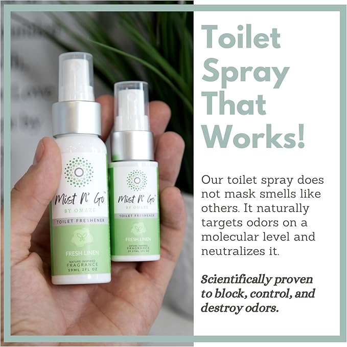 Mist N' Go Travel Toilet Spray - Odor Eliminator & Air Freshener (Fresh Linen) - 2oz x5