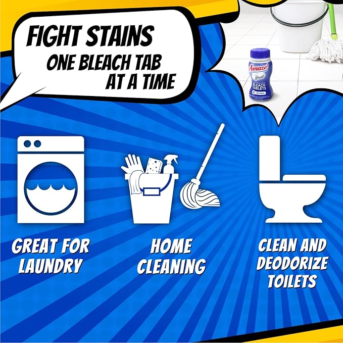 AMAZE Ultra Concentrated Bleach Tablets [32 tablets] - Meadow Scent - for Laundry, Toilet, and Multipurpose Home Cleaning. No Splash Liquid Bleach Alternative