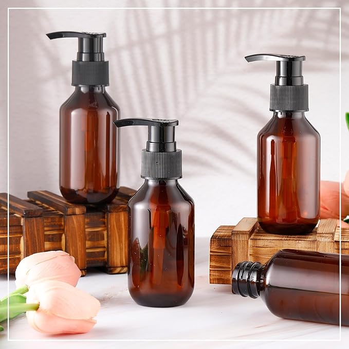 Tessco for you 12 Pack Amber Soap Dispenser Empty Plastic Pump Bottles Dispenser Refillable Shampoo Container for Hand Sanitizer Soap Lotion Body Wash Conditioner Bathroom Kitchen Travel(3.4 Oz)