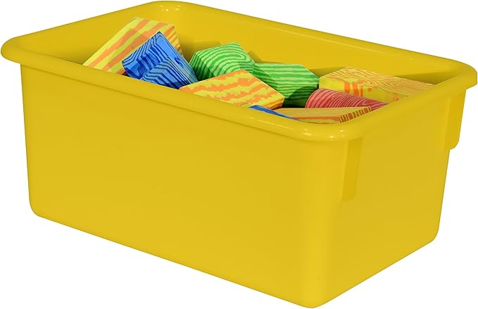 Wood Designs Cubby Storage Bin, Heavy Duty Plastic Containers for Kids Yellow Cubby Tray Set of 10