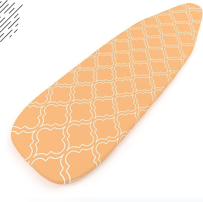 Encasa XO Ironing Board Cover and Pad 49"x18" - Thick 3mm Felt Padding, Drawstring Tightening & Lock, Easy Fit, Scorch & Stain Resistant, Fits Wide Ironing Board - Peach Tiles