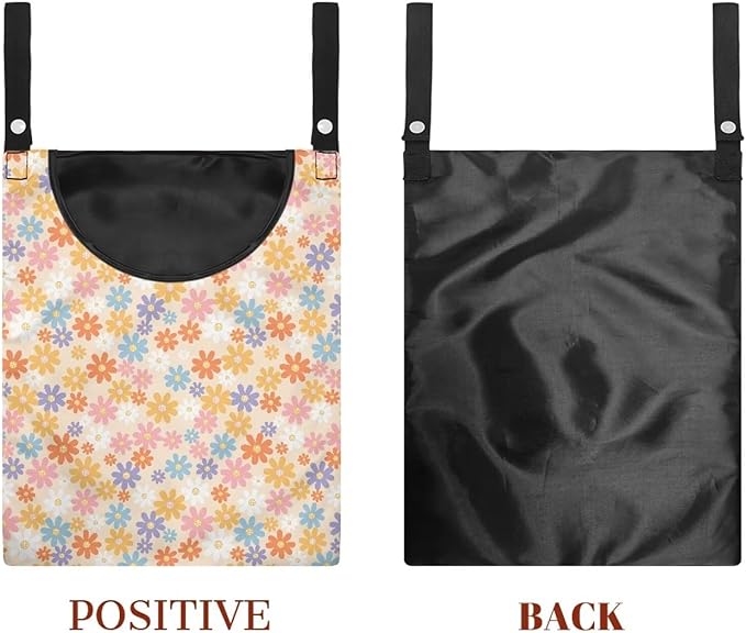 2 Pcs Flower Clothes Pin Hanging Bag, Clothespin Bag Organizer Clothes Pin Bag to Hang on Line with Large Opening Washable Clothespin Storage Bag