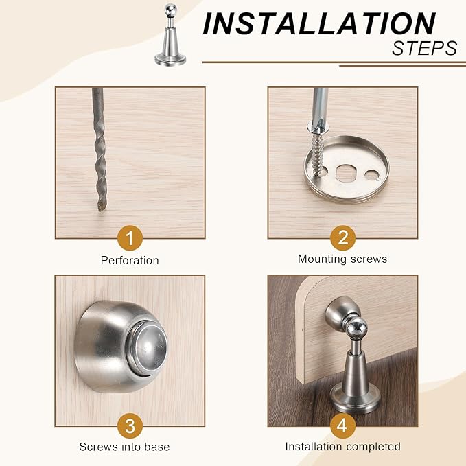 uxcell 2Pcs Magnetic Door Stopper, 304 Stainless Steel Magnetic Door Stop Catch, Soft-Catch Brushed Nickel Hold Door Open Wall Mount for Bottom of Door, Silver