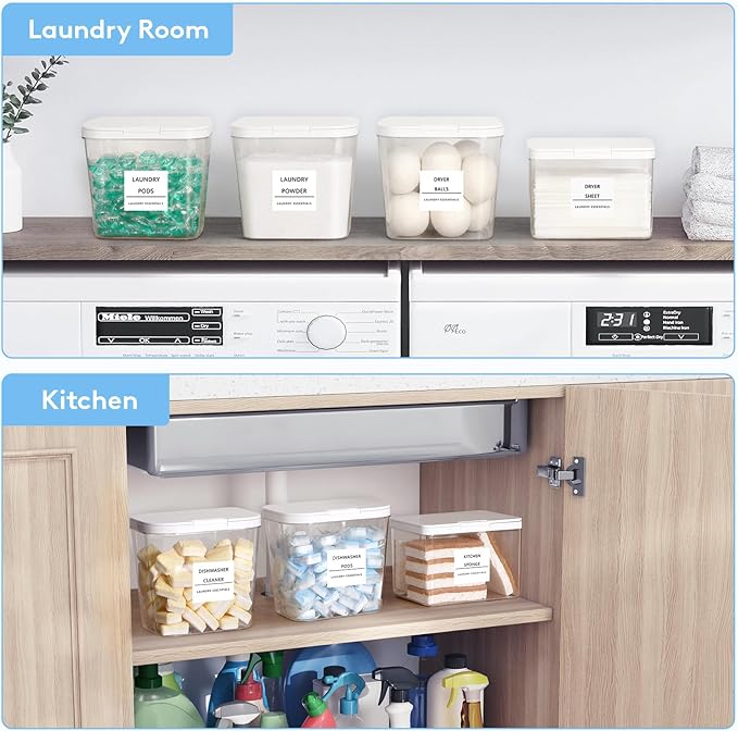 Lifewit 2+1 Laundry Pods Container & Dryer Sheet Holder, Large Powder Detergent Dispenser Storage Jars, Laundry Room Containers for Scent Booster Beads with Pop up Lids, Labels and Scoop