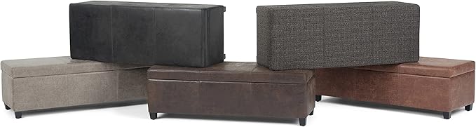 SIMPLIHOME Avalon 48 inch Wide Contemporary Rectangle Storage Ottoman Bench in Distressed Black Distressed Vegan Faux Leather, Assembled, For the Living Room, Entryway and Family Room