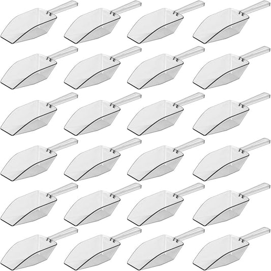 Clear Mini Plastic Acrylic Scoops 24 Pcs | 5.5” Kitchen Scoop | Wedding Desserts | Candy Buffet, Ice Cream, Protein Powders, Coffee, Tea, Flour (24 Pack, 5.5")