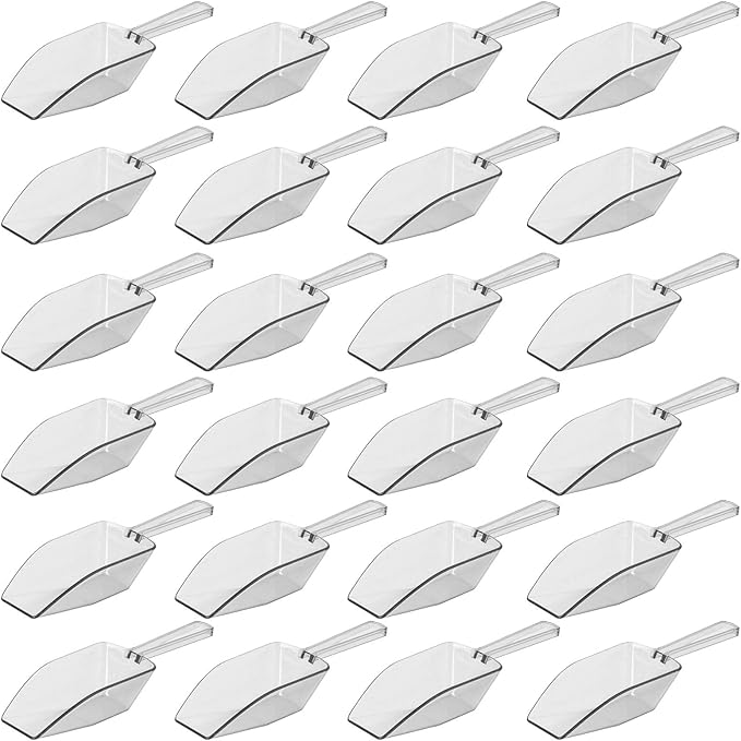 Clear Plastic Acrylic Scoops 24 Pcs | 6.5” Medium Kitchen Scoop | Wedding Desserts | Candy Buffet, Ice Cream, Protein Powders, Coffee, Tea, Flour (24 Pack, 6.5")