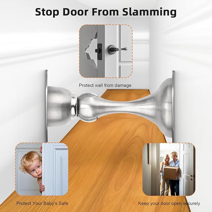 Probrico Brushed Nickel Magnetic Door Stoppers for Bottom of Door, Stainless Steel Magnet Door Catch Door Stops to Keep Door Open, Heavy Duty Door Holder, Wall and Floor Mounting, 6 Pack