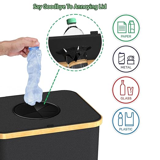 Recycling Bin for Kitchen Indoor Home, Large 26 Gallon 100L Recycle Bin with Lid Removeable Reusable Inner Bag Bottle Can Glass Waste Plastice Stickers,Black
