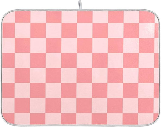 Buffalo Plaid Pink Dish Drying Mat for Kitchen Countertop 16x18 Chessboard Rectangle Small Drying Mat Reusable Quick Dry Dish Sink Absorbent Mats Dishwasher Easy Clean Decorative Home Essentials